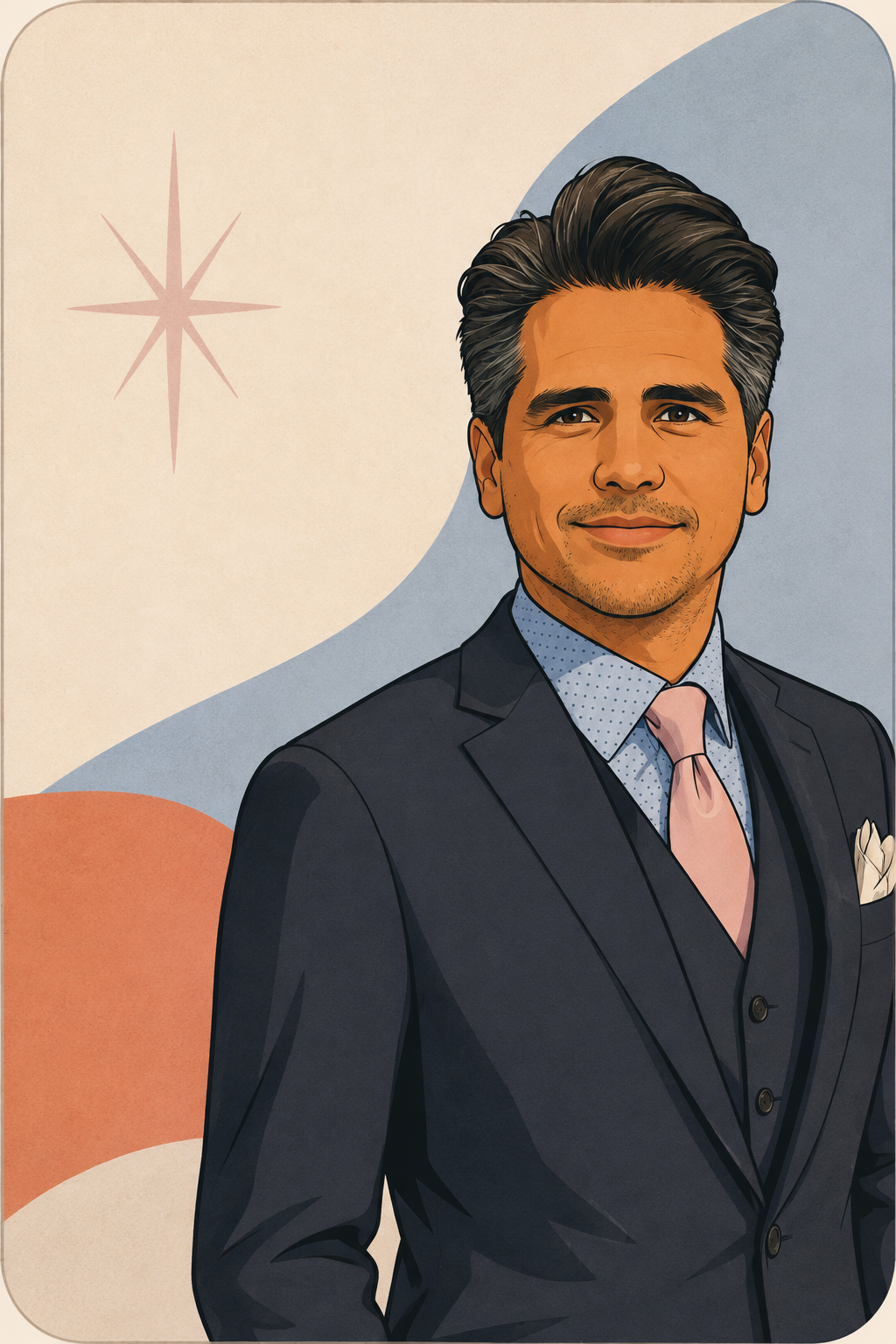 Mid-century inspired illustrated portrait of Justin, The Medicare Savant